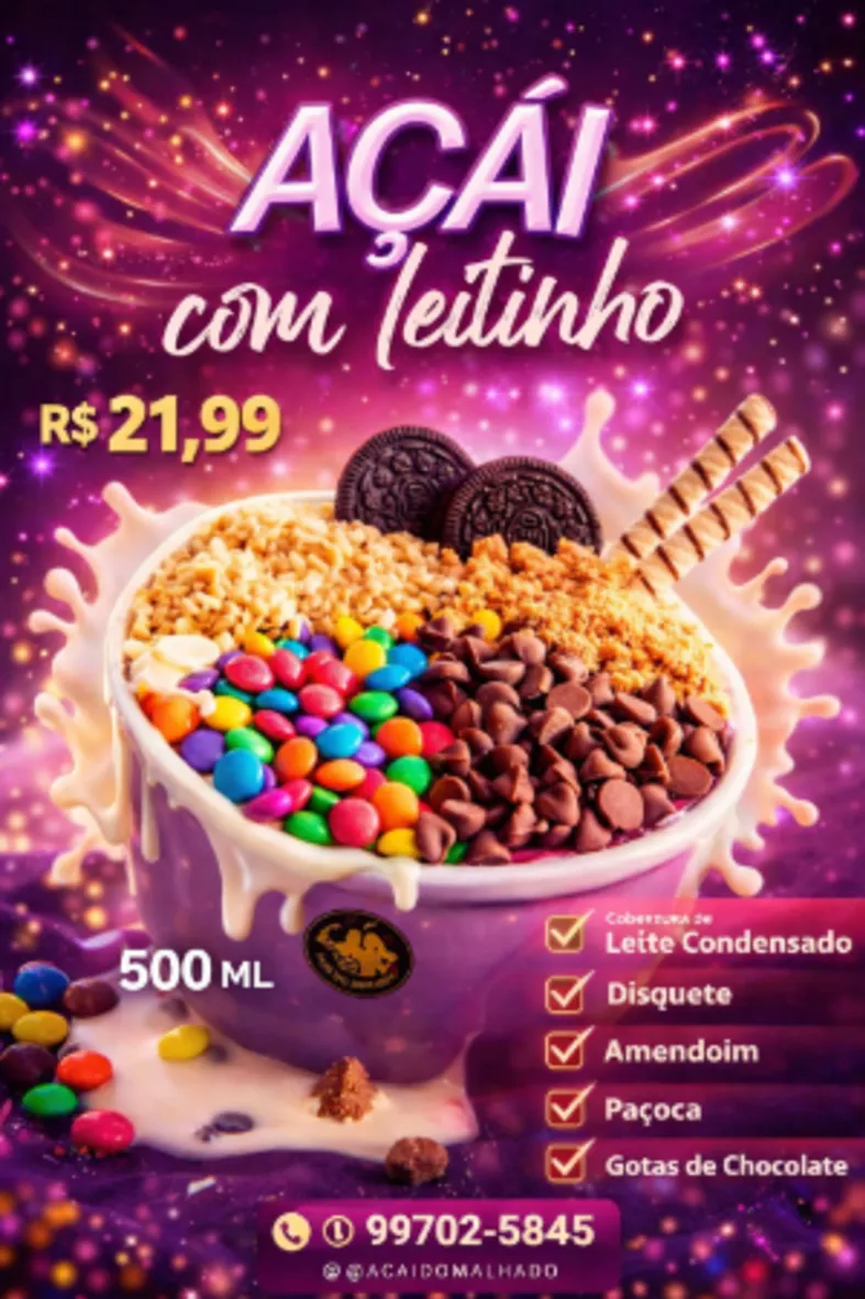 Marmita de açaí com leitinho 500 ml