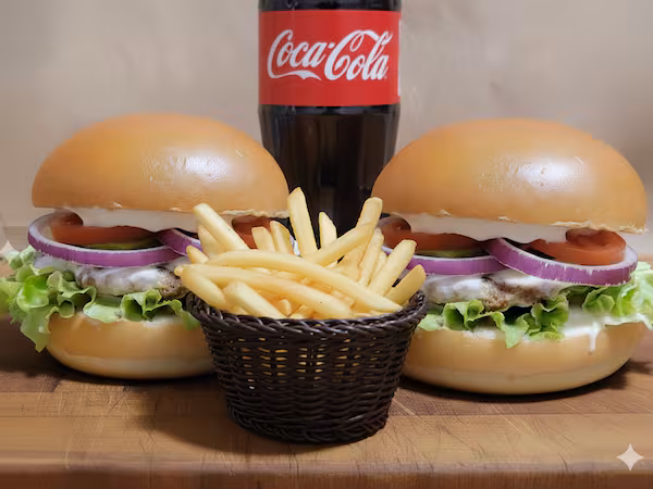 Tártaro em Dobro (2 lanches) + 1 Coca cola 2 litros + 1 batata frita 400g