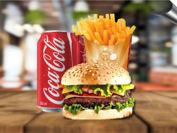 Hamburger In box+ batata frita 100 gr + refri 350 ml